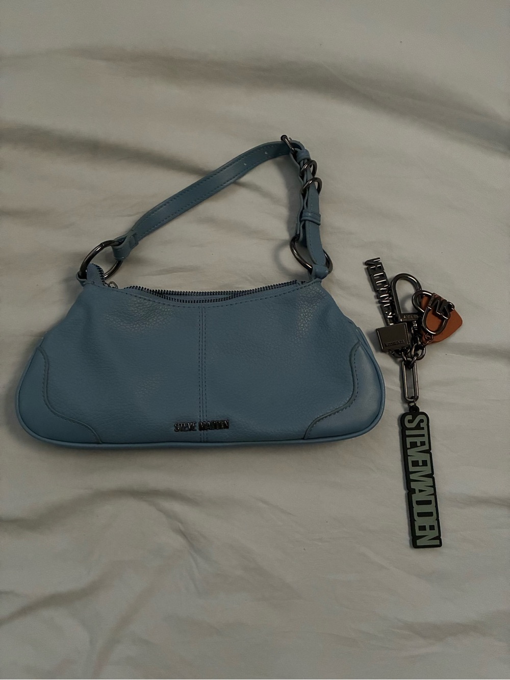 Steve Madden Powder Blue Pebble Leather Shoulder Bag